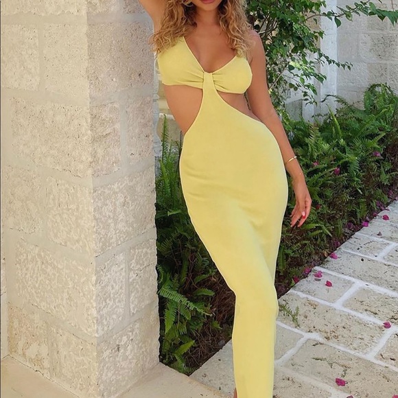 Yellow cut out maxi dress - XS - Picture 3 of 10